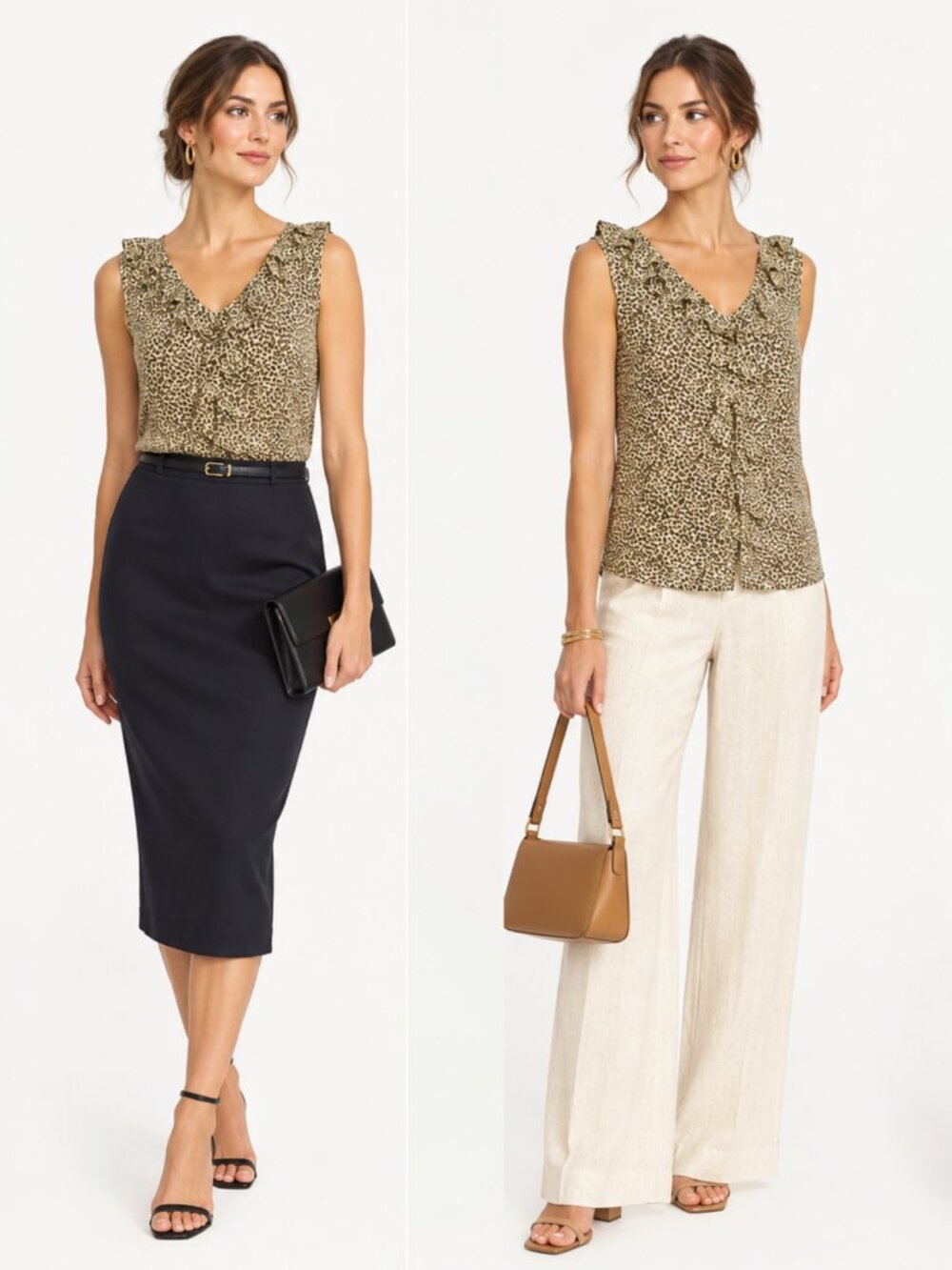 Doncaster Sleeveless Ruffle Leopard Print Blouse